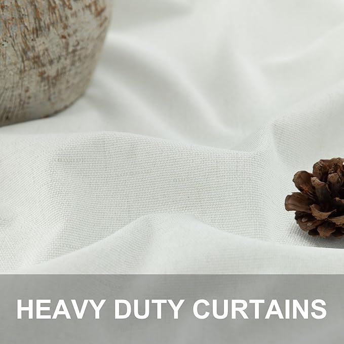 120 Inches Extra Long Curtains for Living Room 2 Panels Faux Linen Darkening Insulated Thermal 100% Blackout Drapery Ceiling Curtain for Large Big Window Treatments Ideas Drapes Off White Ivory 52x120