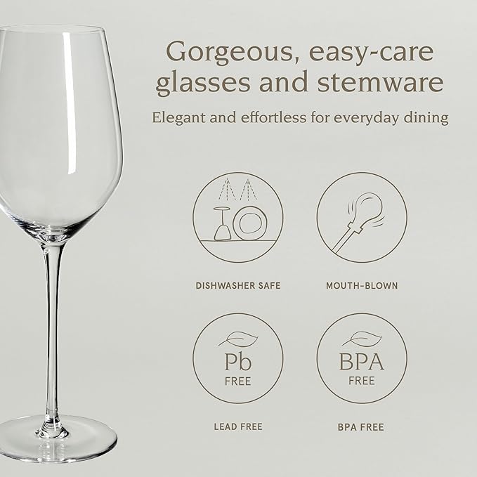 over&back 16oz Traditional Glassware - Set of 4 Classic Stem Drinking Glasses for Parties, Get-togethers, and More - Mouth-Blown - Wine Cups for Kitchen and Dining Room - Clear