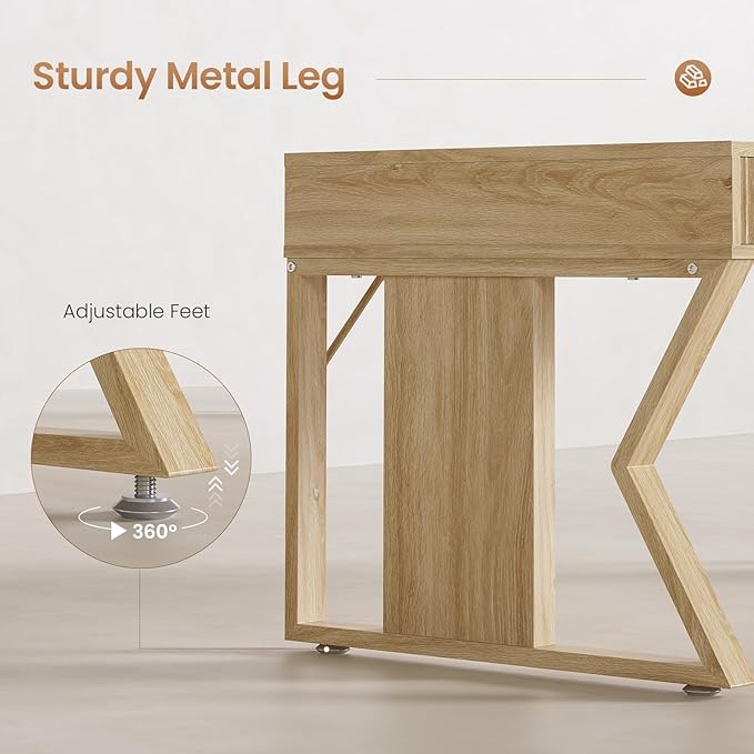 SEDETA 55" Executive Office Desk with 3 Drawers, Home Office Desk with Storage Drawers, Computer Writing Desk Study Table, Natural Oak