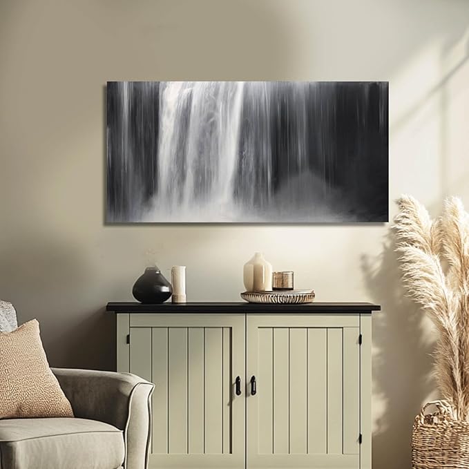 Abstract Waterfall Picture Living Room Decor Abstract Wall Art Black and White Artwork Modern Office Home Decor 20X40 Inch