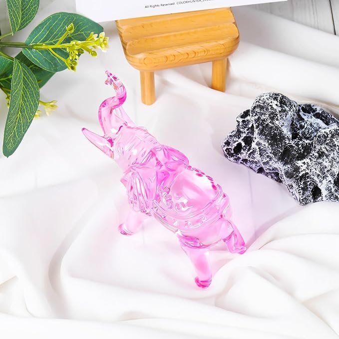 YWHL Pink Crystal Elephant Figurine Gifts for Elephant Lovers, Glass Animals Statue Decor, Handmade Art Collectible Decoration for Home Table Centerpiece