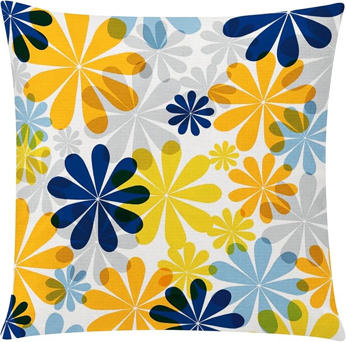 Yellow Blue Throw Pillow Covers 20x20 Set of 6, Daisy Dahlia Flower Pillow Cover, Decorative Square Cushion Cover, Farmhouse Pillowcase for Sofa Bedroom Living Room Farmhouse Home Decor