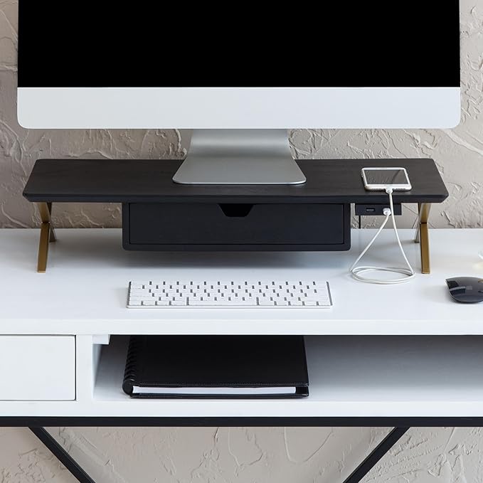 Anji Mountain Monitor Stand - Desktop Organizer & Laptop Riser, Ergonomic Monitor Riser, Space-Saving Monitor Stand for Desk, Durable Construction, Easy Assembly, Ideal for Home & Office,Black