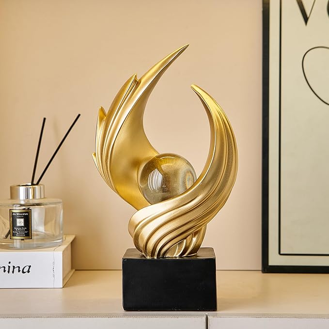 Abstract Art Sculpture, Resin Gold Decorative Statue, Modern White Ornaments for Living Room, Decorativas Modernas for Coffee Table, Entryway & Office Collectibles (Gold)