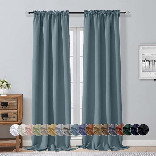 Aiyufeng Stone Blue Blackout Curtains for Bedroom 96 Inches Long 2 Panels, Thermal Insulated, Energy Saving Living Room Window Treatment Curtains Blackout Drapes, W40 x L96 Inch, Stone Blue