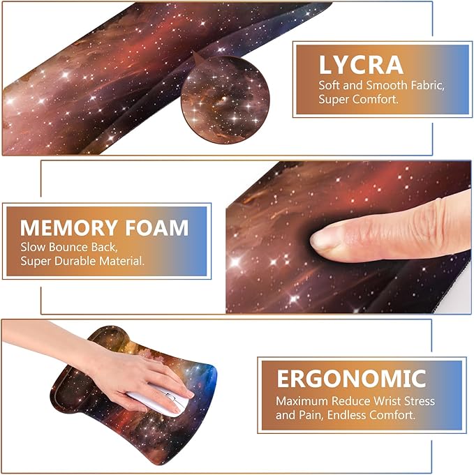 AIMSA Wrist Rest Support Mouse Pad Ergonomic, Memory Foam Keyboard Wrist Rest Set Non-Slip Easy Typing and Relieve Wrist Pain Mouse Mat for Computer Office -Colorful Galaxy Nebula