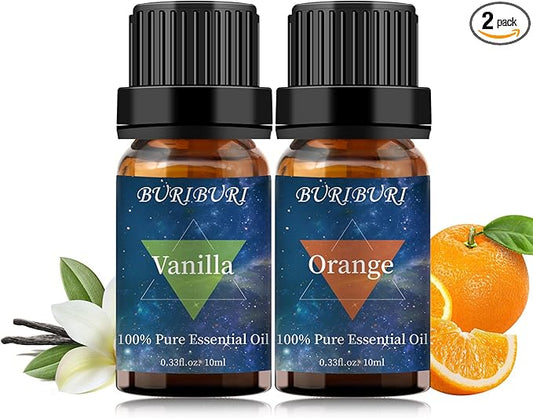 BURIBURI Orange Oil and Vanilla Essential Oil, 100% Pure, Undiluted, Natural, Organic Aromatherapy Orange Essential Oils Gift Set, 10MLx2