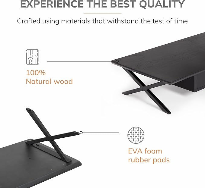 Anji Mountain Monitor Stand - Desktop Organizer & Laptop Riser, Ergonomic Monitor Riser, Space-Saving Monitor Stand for Desk, Durable Construction, Easy Assembly, Ideal for Home & Office,Black