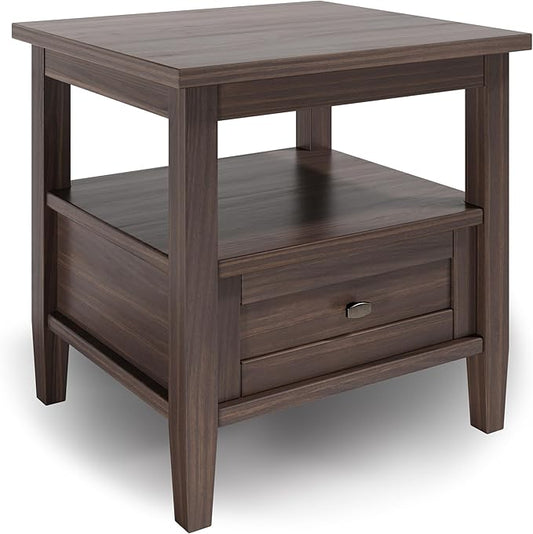 SIMPLIHOME Warm Shaker SOLID WOOD 20 inch Wide Rectangle Transitional End Table in Warm Walnut Brown for the Living Room and Bedroom