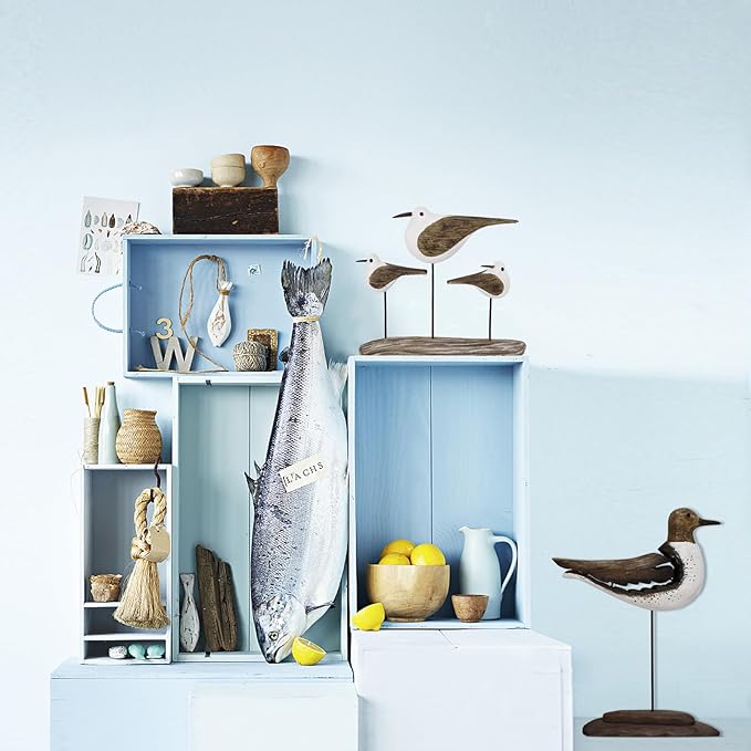 K KILIPES Beach Coastal Wood Seabird Figurine Home Office Table Desk Decor Sea Bird Sculpture Statue for Tabletop Shelf Nautical Bathroom Decoration Ornament Gift