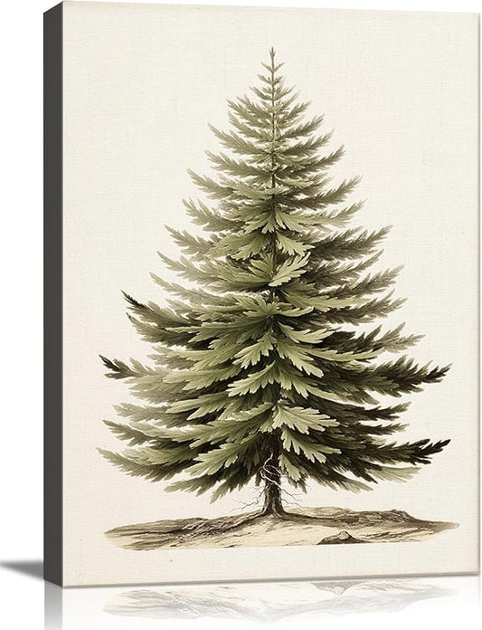 AbcCustomize Vintage Christmas Tree Canvas Wall Art, Botanical Pine Tree Print Poster, Rustic Holiday Canvas Wall Art for Christmas Decorations, Gifts and Winter Decor, Ready to Hang