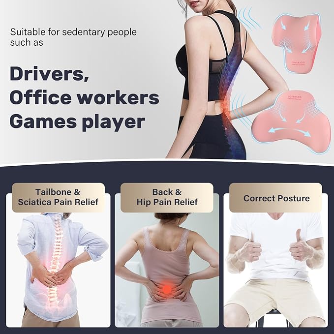 Coverado Lumbar Support and Headrest Pillow for Car, Memory Foam Ergonomic Head Neck Support Pillow for Driving Seat, Back Support and Pain Relief, Seat Cushion for Car, Driver, Office