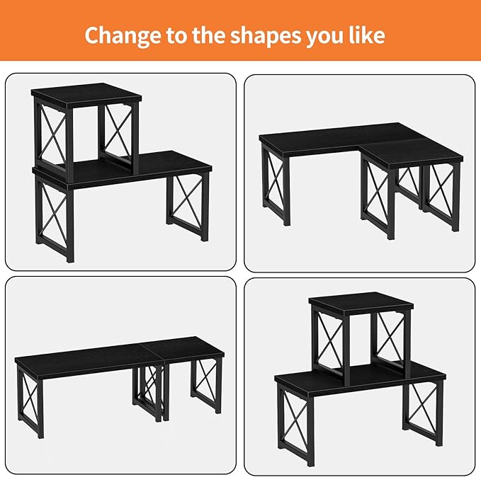 Honiter 2 Sets Desk Shelf, Desktop Organizer Shelf, Freestanding Small Bookshelf Desk Organizer, 2 Tier Independent Stackable Desktop Shelves, Desktop Office Storage Rack Display Shelf, Black