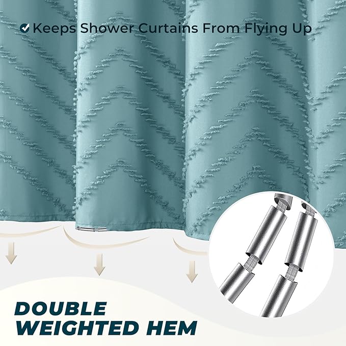 78inches Long Teal Shower Curtain Boho Farmhouse Shower Curtain 72 x 78 Tufted Chevron Textured Minimalist Shower Curtains for Bathroom