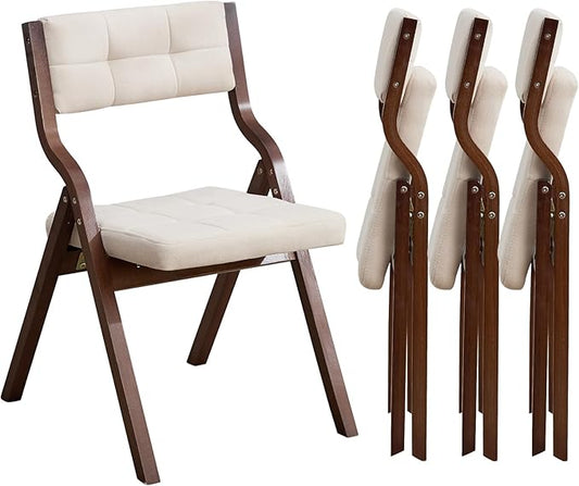 4-Pack Folding Dining Chairs with Cushion,Padded Foldable Dining Chairs,Portable Wooden Folding Chairs for Dining Rooms Kitchen Wedding and Party Indoor Beige