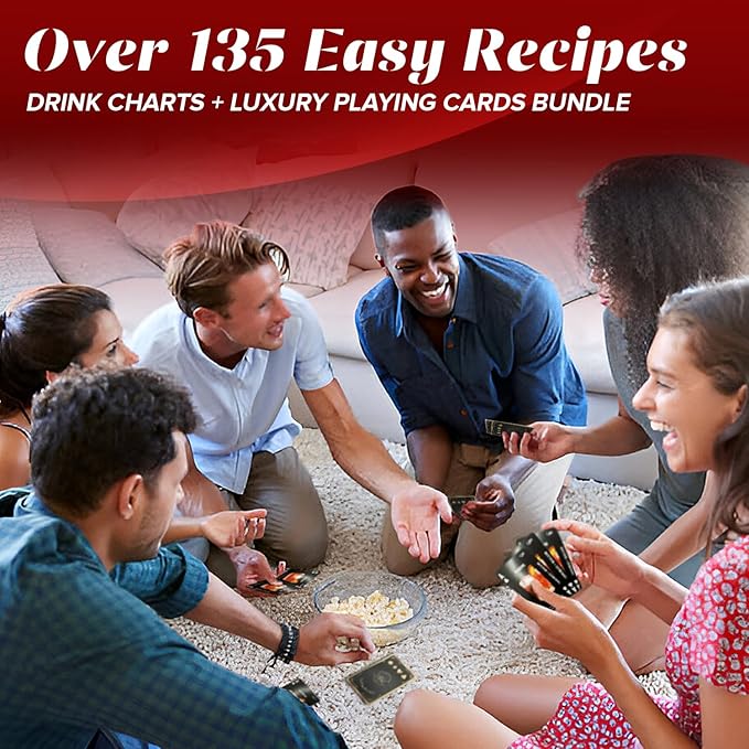 Bar Essentials for Home 120+ Cocktail Recipe Cards. Gifts for Alcohol Lovers. Alcohol Drinks Bar Charts. Red & Black Mixology Cards Bar Wall Decor (Double Sided Charts)