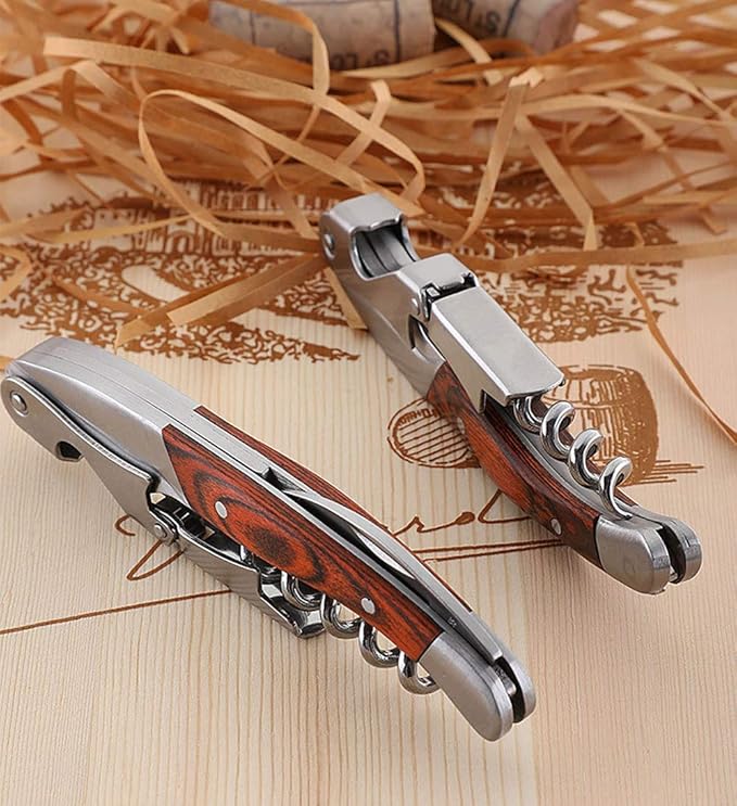 Professional Waiter Corkscrew Wine Key for Bartenders Set of 3,With Long Rosewood Handle Stainless Steel Handle Wine Opener for Bar Restaurant Waiters, Sommelier, Bartend (Long Wood 3 Packs)