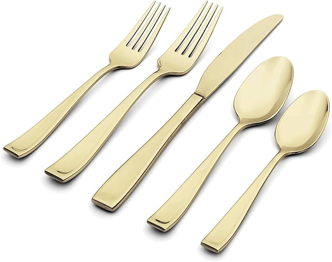 Oneida T711020PVDC Moda Satin Champagne 20 Piece Fine Flatware Set, Service For 4