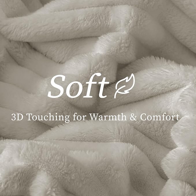 BEDELITE Fleece Throw Blanket for Couch - 300GSM Soft & Warm Fluffy Light Grey Blanket, Decorative and Giftable Striped Blankets for Women, Men, 50"x60"