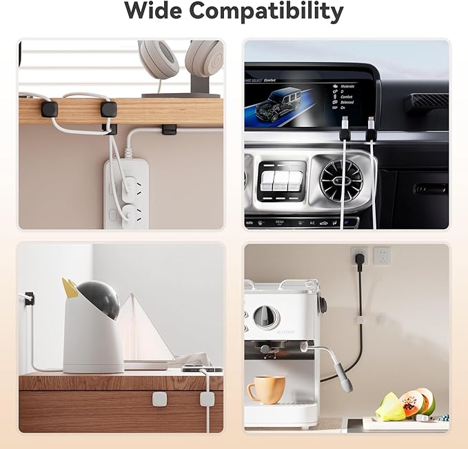 8 Pack Cord Organizer Holder, Rotatable Cable Clips, Spring Cord Holder for Nightstand Adhesive Cable Organizer, Cable Management Clips Charging Cord Organizer for Desk Office Car Wall