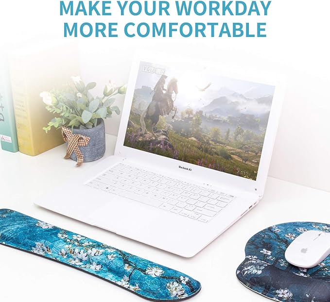 Ergonomic Keyboard Mouse Pad Wrist Rest Support Set for Laptop/Computer/Desktop,Memory Foam Hand Rest Wrist Cushion for Gaming/Office,Lightweight Comfortable & Pain Relief (Apricot Flower)