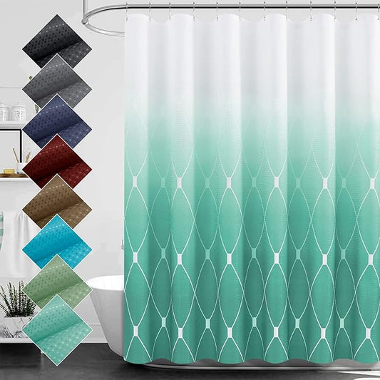 Green Ombre Shower Curtains for Bathroom Textured Fabric Shower Curtain Set, Hotel Spa Luxury with 12 Hooks, Machine Washable, Decorative Bathroom Curtain, 72 x 72 inch