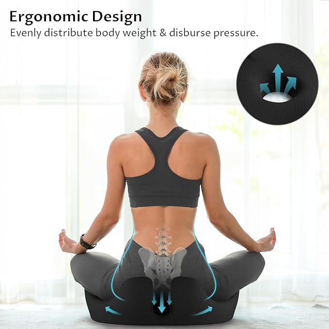 Ryoko Seat Cushion, X Large Memory Seat Cushion for Office Chairs, Car Seat, Airplane, Wheelchair, Pressure Relief Sciatica and Tailbone Pain Relief for Long Sitting Office Workers, Car Drivers