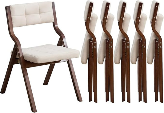 6-Pack Folding Dining Chairs with Cushion,Padded Foldable Dining Chairs,Portable Wooden Folding Chairs for Dining Rooms Kitchen Wedding and Party Indoor Walnut Beige