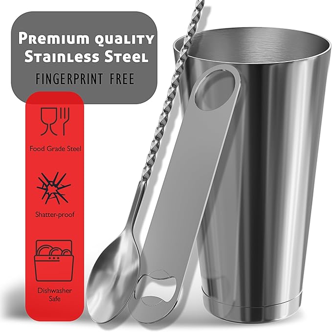 Bar Set Cocktail Shaker Set Bartender Kit, 17 Piece Silver Cocktail Set, Mixology Bartender Kit with Wood Stand, Steel Cocktail Kit, Bar Accessories: 30oz Martini Shaker, Muddler, Cocktail Book & More