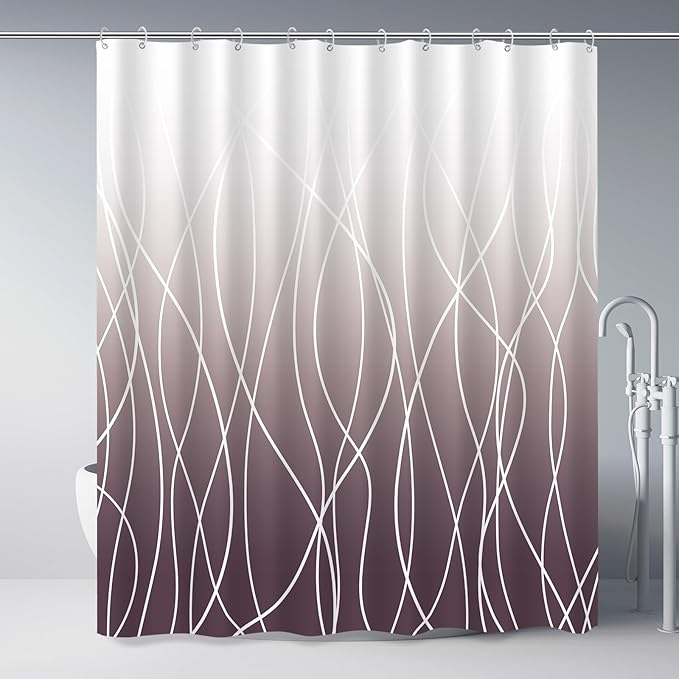 Punkray Burgundy Striped Polyester Shower Curtain for Bathroom with Hooks, Shower Curtains for Bathroom, Waterproof Bath Accessories Hotel Style - Machine Washable 72 x 72