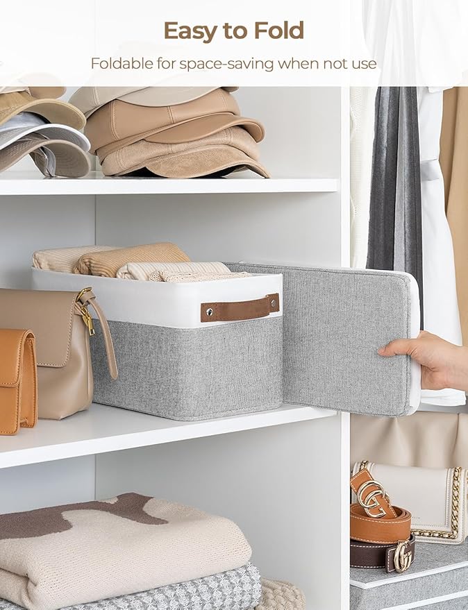 StorageWorks Narrow Storage Bins, Small Basket for Closet and Shelves, Rectangular Fabric Organizer with Handles, Toilet Paper Storage, Gray and White Stripes, 2-Pack