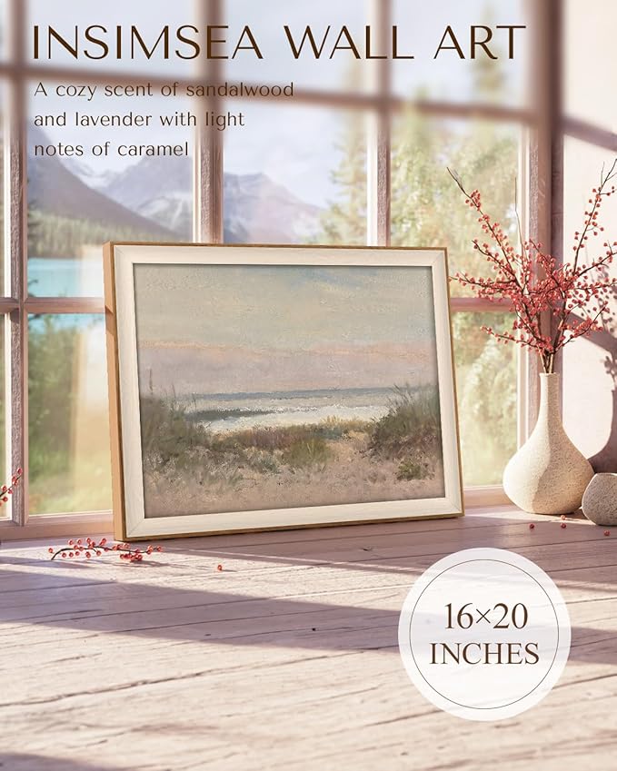 InSimSea Framed Canvas Wall Art Decor Room Decor, Classical Coastal Scenery Bathroom Pictures Wall Decorations, Farmhouse Kitchen Office Bathroom Art Wall Decor 16X20In