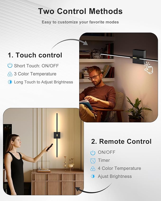 Battery Operated Wall Sconce Set of 2: Rechargeable Wall Lights Wireless Sconces with Touch and Remote, 360° Rotate Magnetic Wall Scone Lighting Decor for Bedroom Living Room Hallway, 31.7Inch