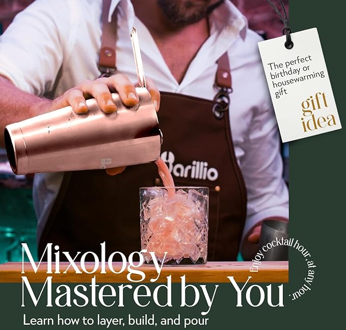 Barillio Rose Gold Mixology Bartender Kit - 8 pcs Stainless Steel Travel Cocktail Shaker Set with Bag - Copper Bar Tools Set | Martini Shaker, Drink Mixer Spoon & Mojito Muddler, Pourers & Jigger