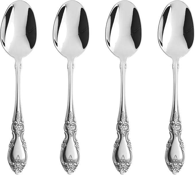 Oneida Louisiana 4-Piece Fine Dinner Spoons Set, 18/8 Stainless Steel Tablespoon Set, Service For 4, Dishwasher Safe Spoons, Silverware, Mirror Finish, Utensils, Flatware, Tableware (Silver, 4 Piece)