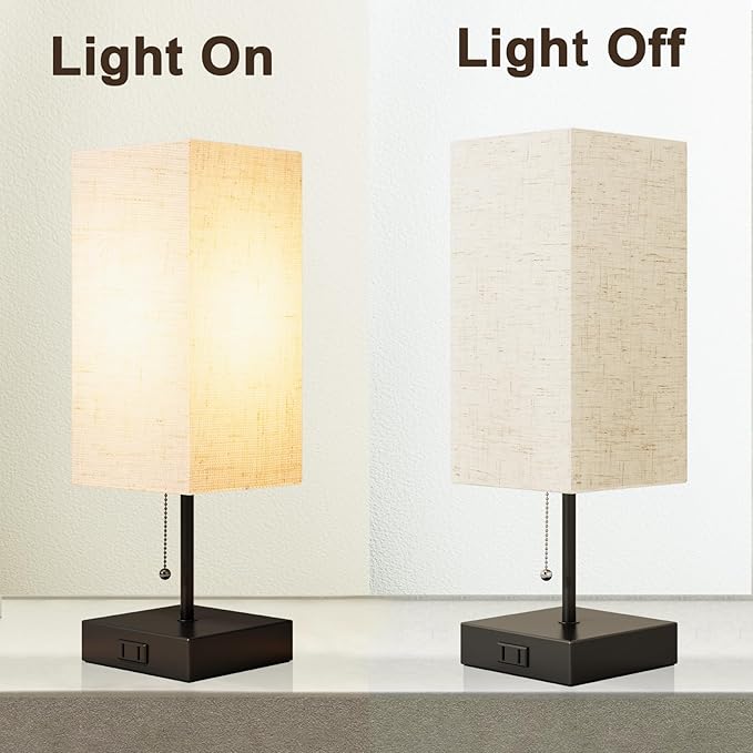 Table Lamp for Bedroom,Nightstand Lamp for Bedside with AC Outlets,Adjustable 3color LED Light Desk Lamp for Home Decor,Included Bulb and Lamp Shade (Linen White-onlyAC, 1PCS)