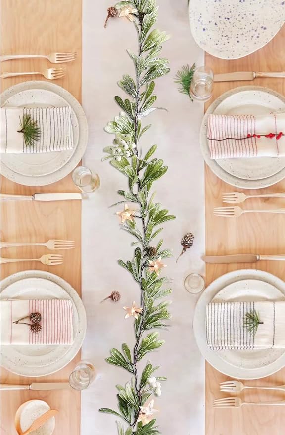 6ft Snowy Olive Christmas Garland with Pine Berry,Battery Operated Garland with Timer,Pre-lit Garland for Christmas,Party,Indoor, Fireplace, Stairs Railing,Mantle Decor