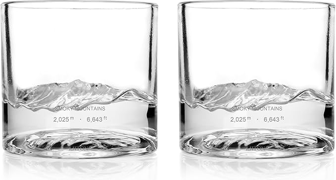 LIITON Smoky Mountain Heavy Crystal Whiskey Glasses Gift Set of 2, Thick Freezable Bourbon Glass 1lb Each, Premium Whiskey Gifts for Men, Frozen Crystal Chills Cocktails, 10 oz