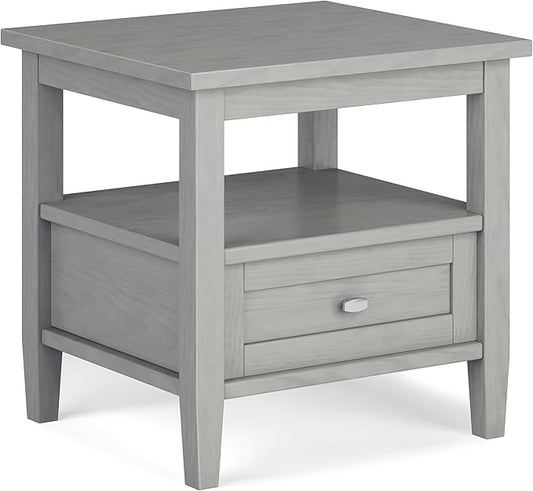 SIMPLIHOME Warm Shaker SOLID WOOD 20 Inch Wide Rectangle Transitional End Side Table in Fog Grey, For the Living Room and Bedroom