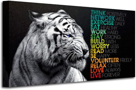 Animal Tiger Canvas Wall Art,Motivational Quotes Motto Inspirational Picture Canvas Prints with Frame, Wall Art Decorative