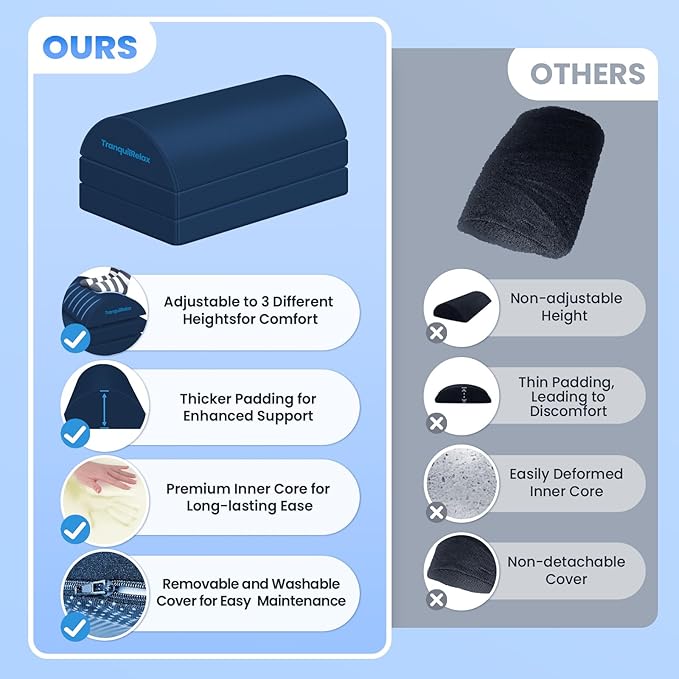 Foot Rest for Under Desk at Work, Gaming Accessories Foot Stool with 3 Adjustable Heights & Washable Cover, Comfortable Office Desk Accessories, Footrest for Office, Home and Car (Blue)