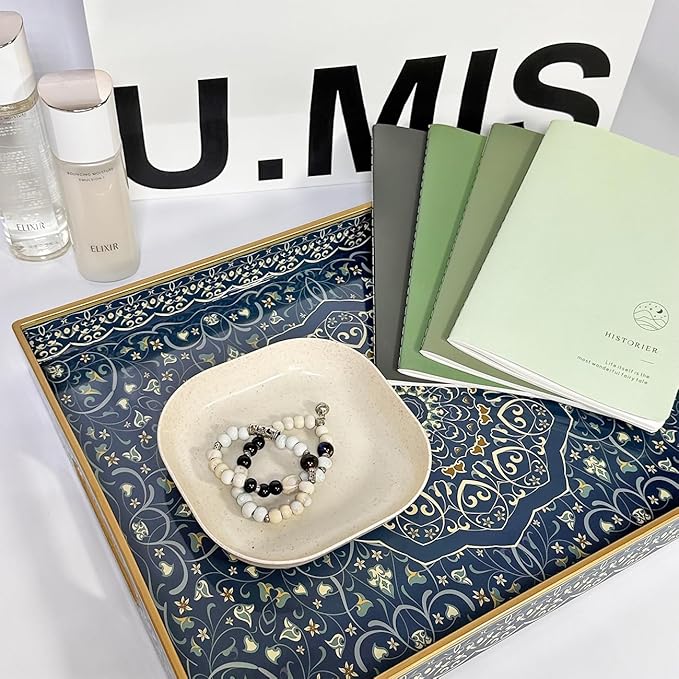 Boho Sturdy Acrylic Rectangular Serving Tray with Handles, Coffee Table, Food & Breakfast-Kitchen Countertop & Living Room Ottoman Tray, 15.7" x 11.8"