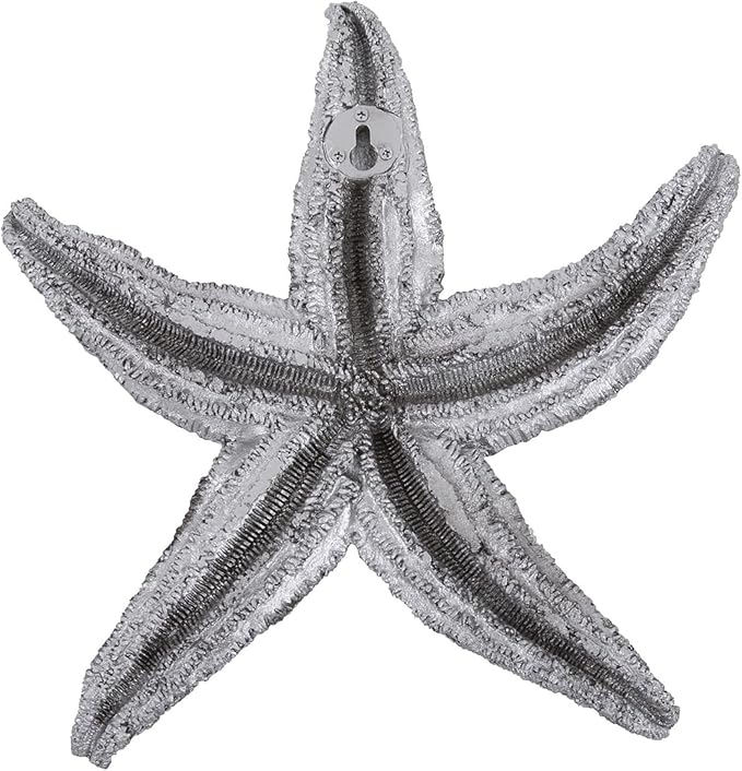 Howard Elliott Decorative Deep Starfish Figurine Hanging Wall Art for Home & Garden Decor, Silver Leaf Finish Abstract Decorative Sea Animal Figure for Tabletop & Wall Decoration 12 x 11 Inch, Small