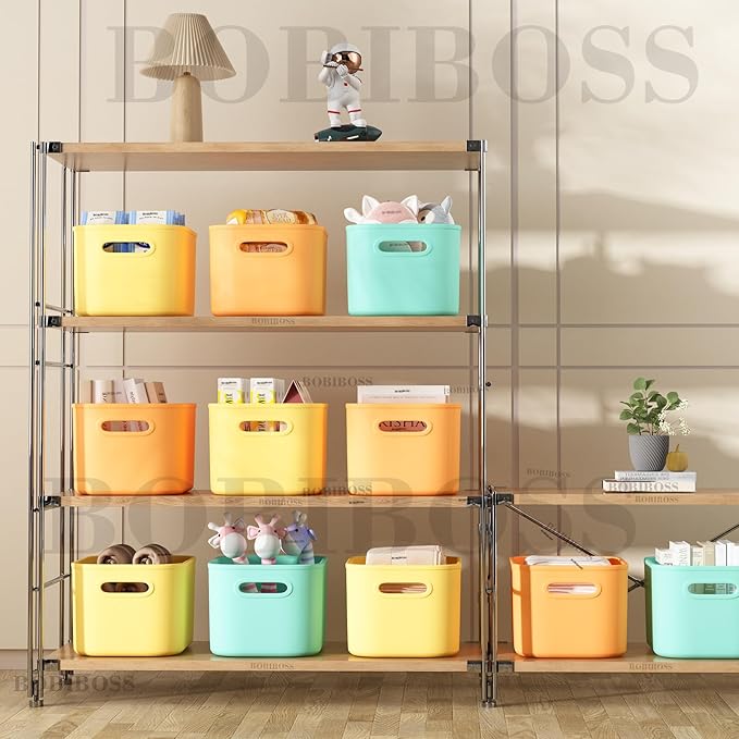 6 Pack Colorful Storage Bins with Lids for Shelves, Classroom Storage Bins, Stackable Colored Bins, Plastic Storage Containers with Lids for Organizing, Storage Boxes for Craft, Art Supplies