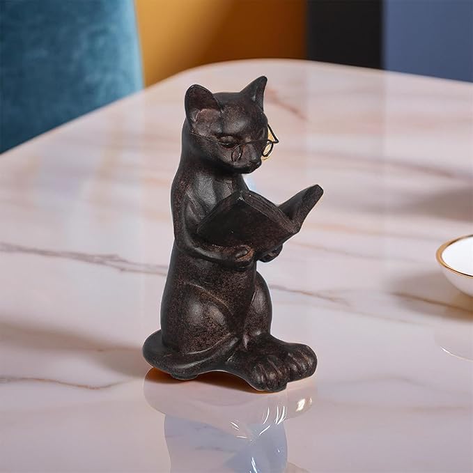 Young's Inc. Cat Figurine - Cute Cat Statue - Whimsical Cat Decor for Cat Lovers - Cat Collectibles and Meditation Decor - Cat with Eye Glasses - 4'' L X 3'' W X 5'' H