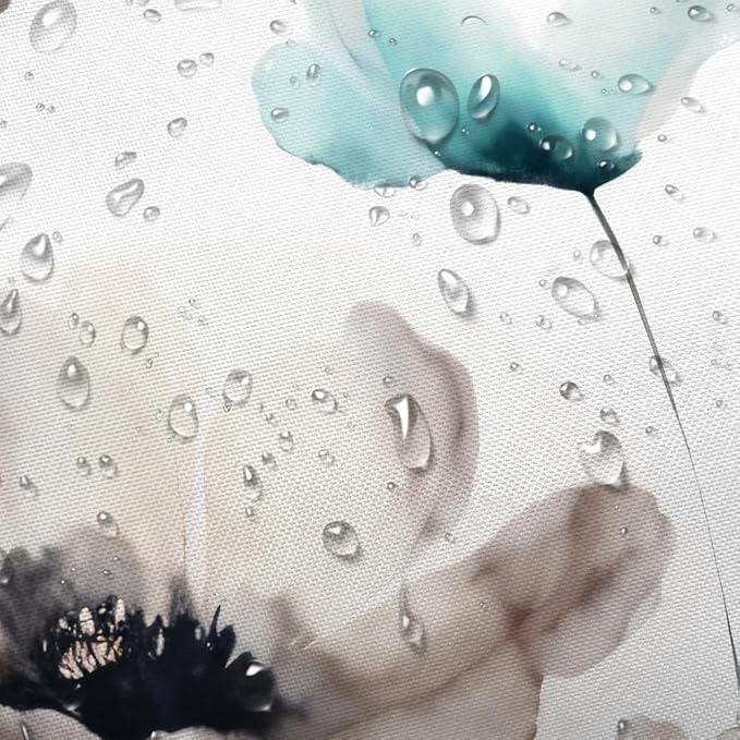 Boho Floral Shower Curtain, Cream Tan Beige Teal Grey White Flower Farmhouse Fabric Shower Curtains Set for Bathroom Decorative with Hooks 72 X 78 inch Spring Bath Decor