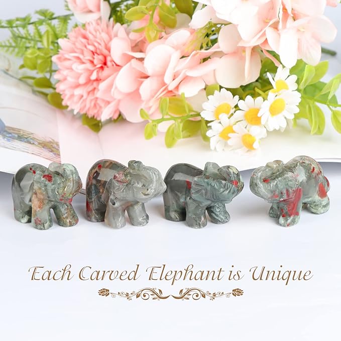 SMQ 2.0" Africa Bloodstone Crystal Elephant Statue,Hand Carved Healing Crystal Gemstone Elephant Animal Figurine Crafts Gifts Decor for Home Office Desk
