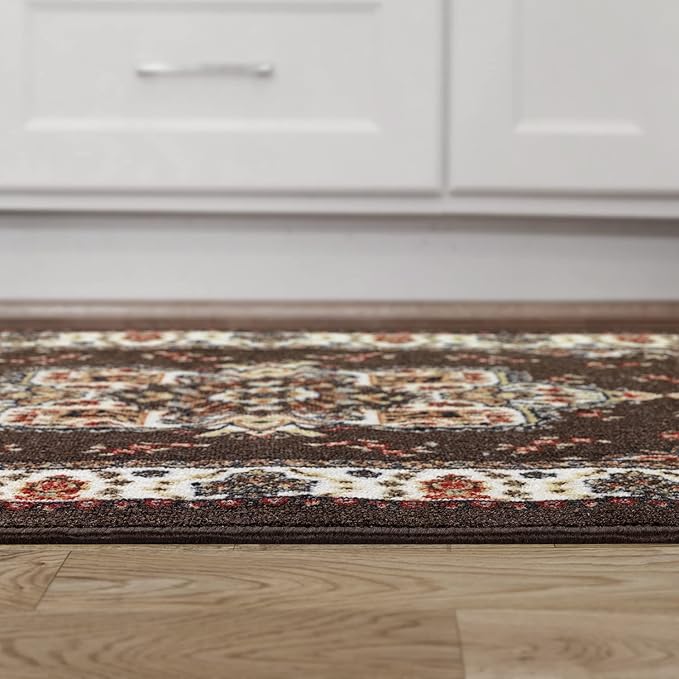 Antep Rugs Alfombras Oriental Traditional 2x4 Non-Skid (Non-Slip) Low Profile Pile Rubber Backing Kitchen Area Rugs (Brown, 2'3" x 4')