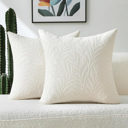 FUTEI Cream Decorative Throw Pillow Covers 26x26 Inch Set of 2,Soft Chenille Phoenix Tail Leaf Textured Euro Pillow Shams,Modern Home Decor for Couch Bed Living Room