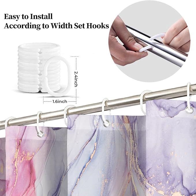 Renaiss Purples Pink Marble Shower Curtain Abstract Modern Pastel Watercolor Ink Art Luxury Hotel Bathroom Decorative Shower Curtain Waterproof Fabric Shower Curtains for Bathroom 60" W x 72" L